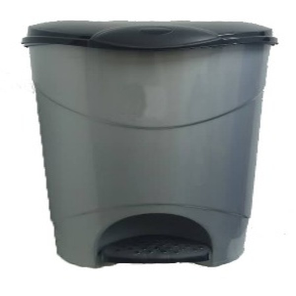 POUBELLE 12L GRIS NOIR A PEDALE EN PLASTIQUE