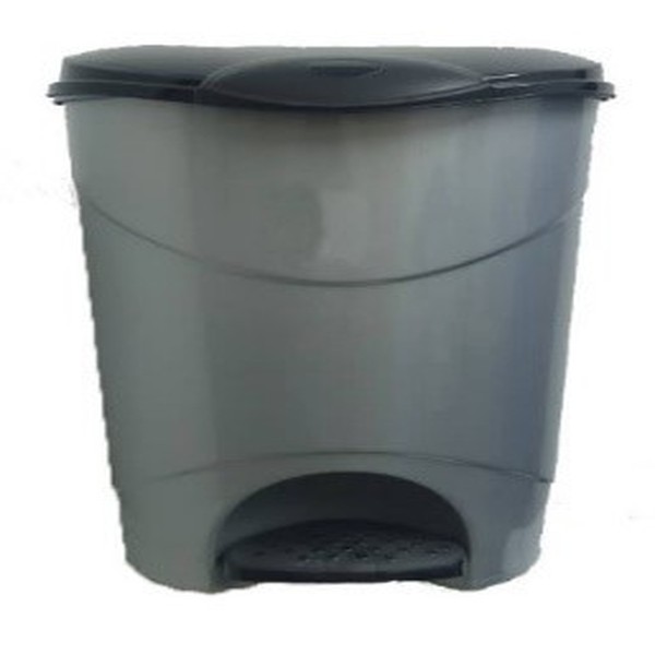 TRASH BIN 30L GRIS NOIR A PEDALE EN PLASTIQUE